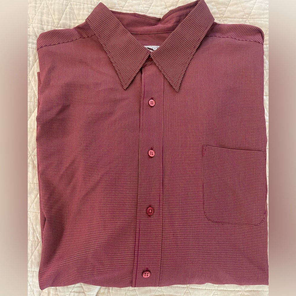 TED BAKER Vintage Deadstock Mini Check Button Under Collar Rayon Sport Shirt XXL